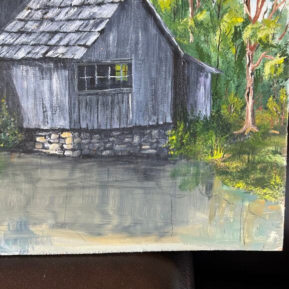 Mid Century Oil Painting Water Wheel Original Art Paintings farmhouse - Picture 4 of 9